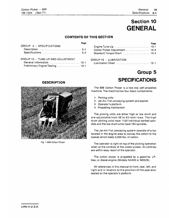 Complete John Deere 699 Cotton Picker Maintenance Manual TM1054