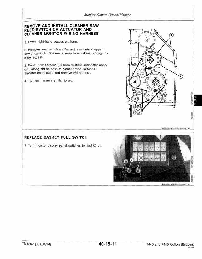 Complete John Deere 7440 7445 Cotton Stripper Repair Manual TM1282