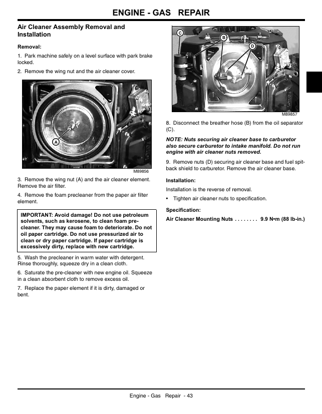 Complete John Deere G100 G110 Garden Tractor Repair Manual TM2020