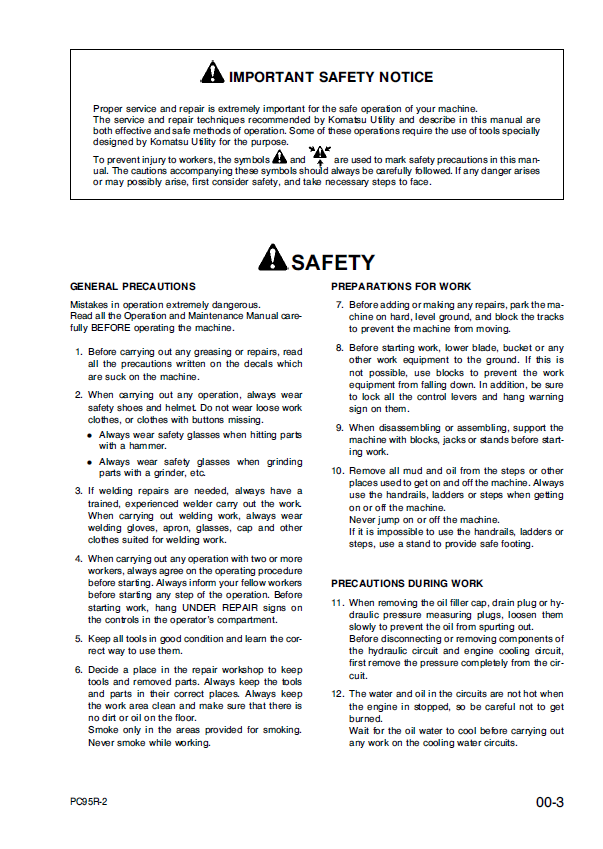 Complete Komatsu PC95R-2 Hydraulic Excavator Service Manual & Repair Guide