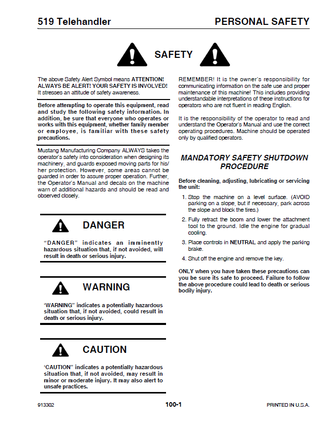 Complete Mustang 519 Telehandler Maintenance Manual 913302 PDF