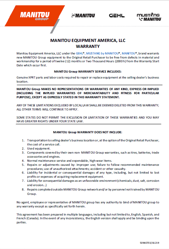 Complete Mustang Articulated Loader Operator Manual 50940661