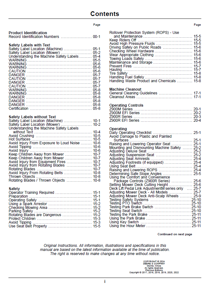 Complete Operator Manual for John Deere Z900M Z900R Zero Turn Mower (OMUC37498E)