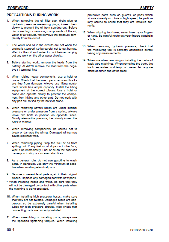 Complete Workshop Repair Manual PDF for Komatsu PC160LC-7K / PC180LC-7K