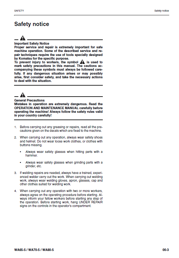 Complete Workshop Repair Manual for Komatsu WA65-5, WA70-5, WA80-5 Loaders