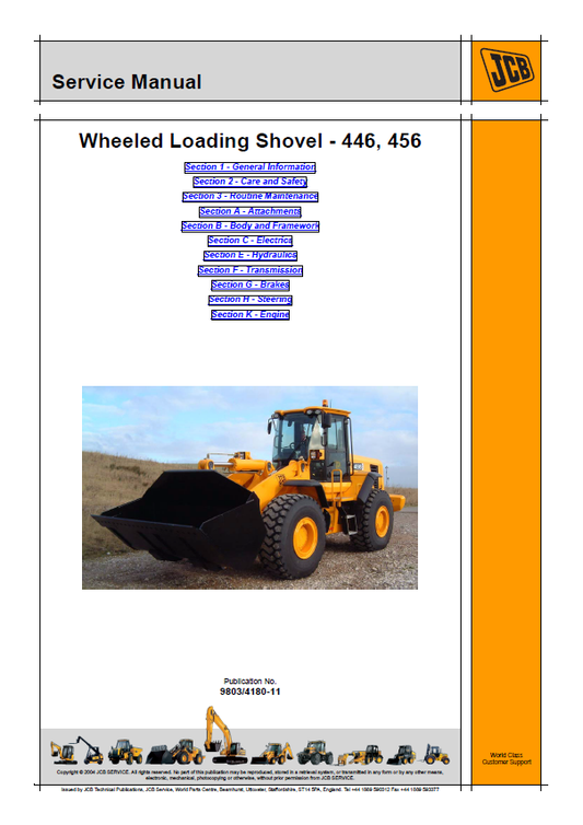 Comprehensive Service & Maintenance Guide for JCB 446 and 456 Shovels