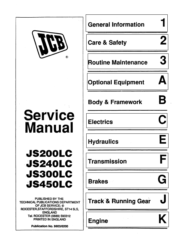 Comprehensive Service & Maintenance Guide for JCB JS200LC to JS450LC Excavators