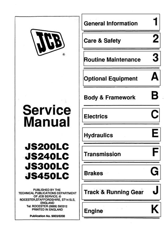 Comprehensive Service & Maintenance Guide for JCB JS200LC to JS450LC Excavators