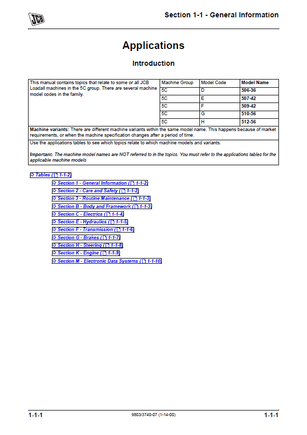 Comprehensive Workshop & Service Guide for JCB 506-36 through 512-56