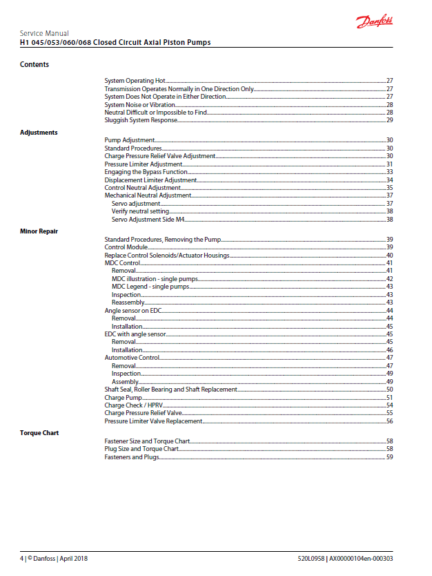 Danfoss H1 Series Hydraulic Pump Service & Repair Manual PDF 50940483B