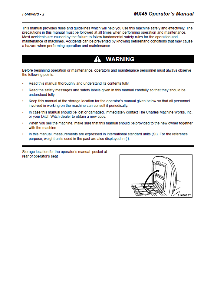 Ditch Witch Komatsu MX45 Operator Manual 054-107-10 PDF