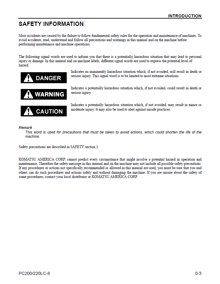 Download CEAM007103: Komatsu PC200LC-8 & PC220LC-8 Hydraulic Excavator Maintenance Manual