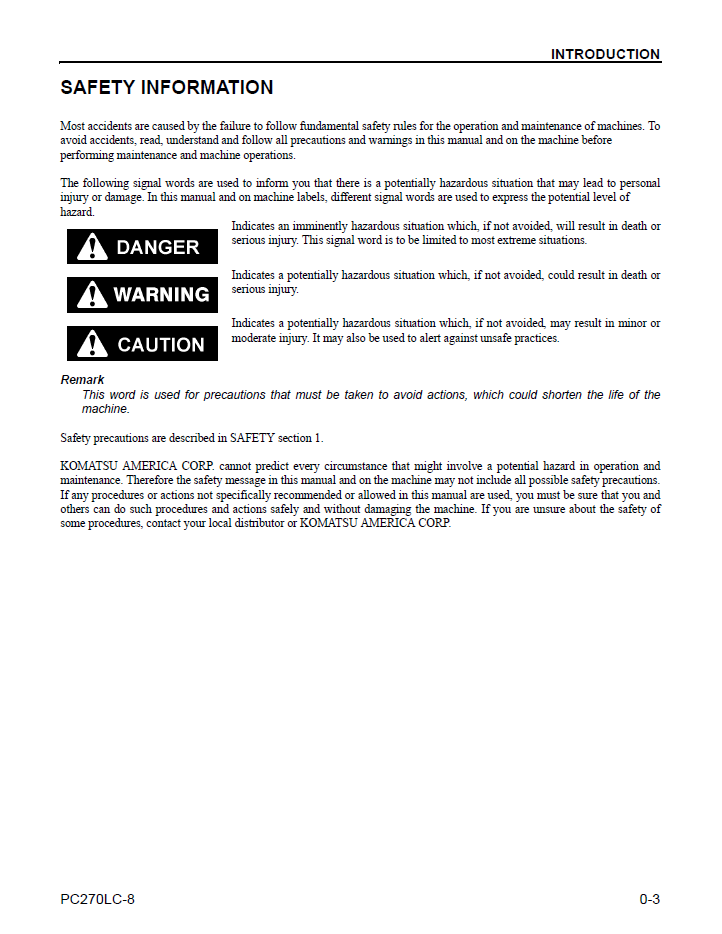Download CEAM007203: Komatsu PC270LC-8 Hydraulic Excavator Maintenance Manual