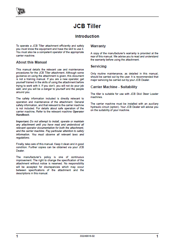 Download Free JCB Power Tiller Operator Manual