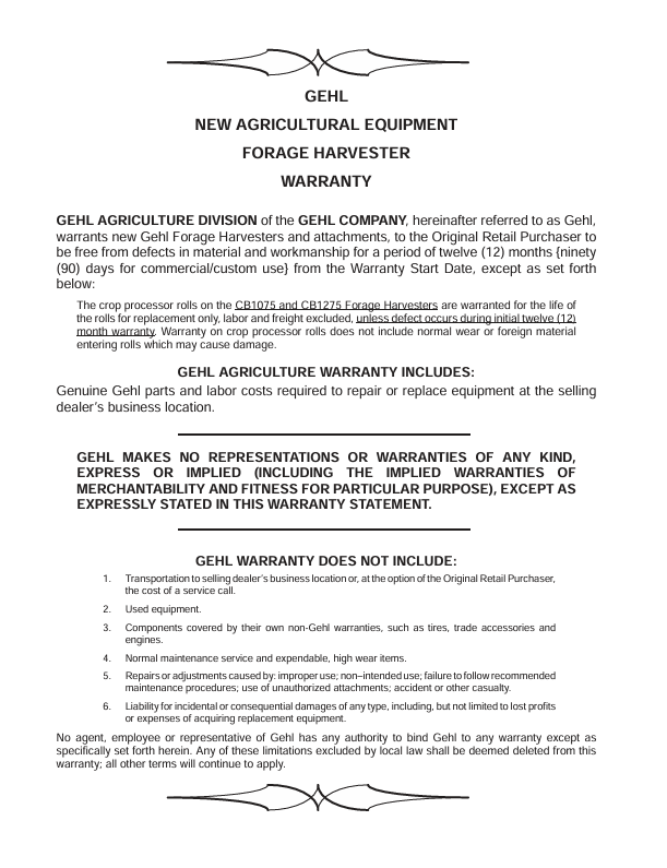 Download GEHL 1075 Forage Harvester Operator Manual 908018 PDF
