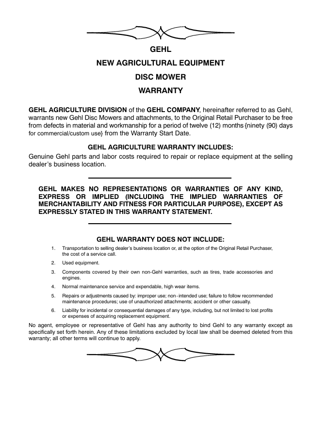 Download GEHL 1162 & 1165 Disc Mower Operator Manual PDF