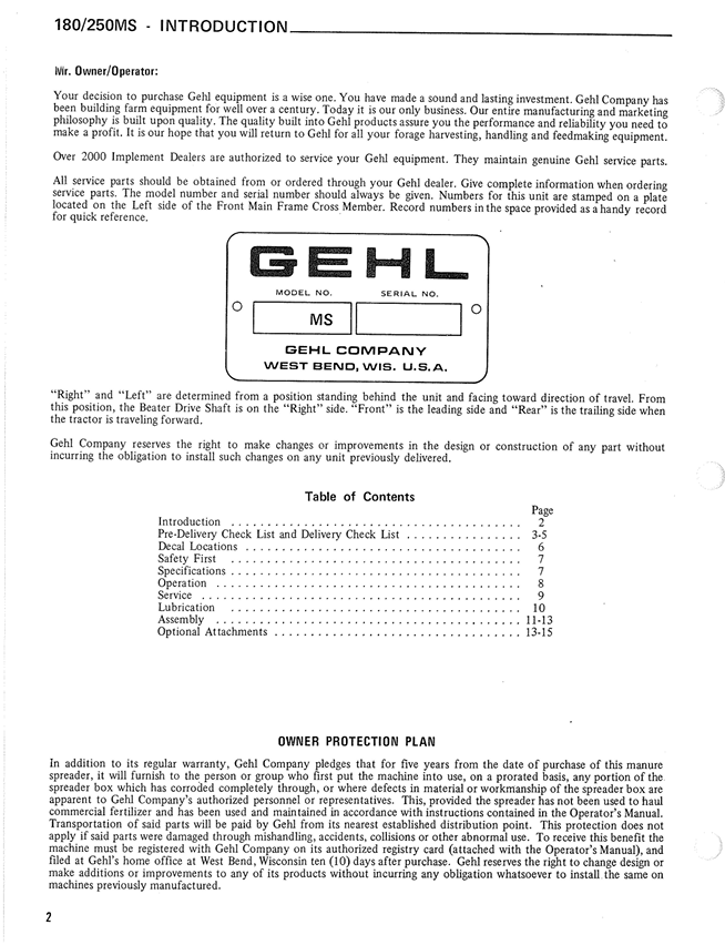 Download GEHL 180MS 250MS Spreader Operator Manual 901920 PDF