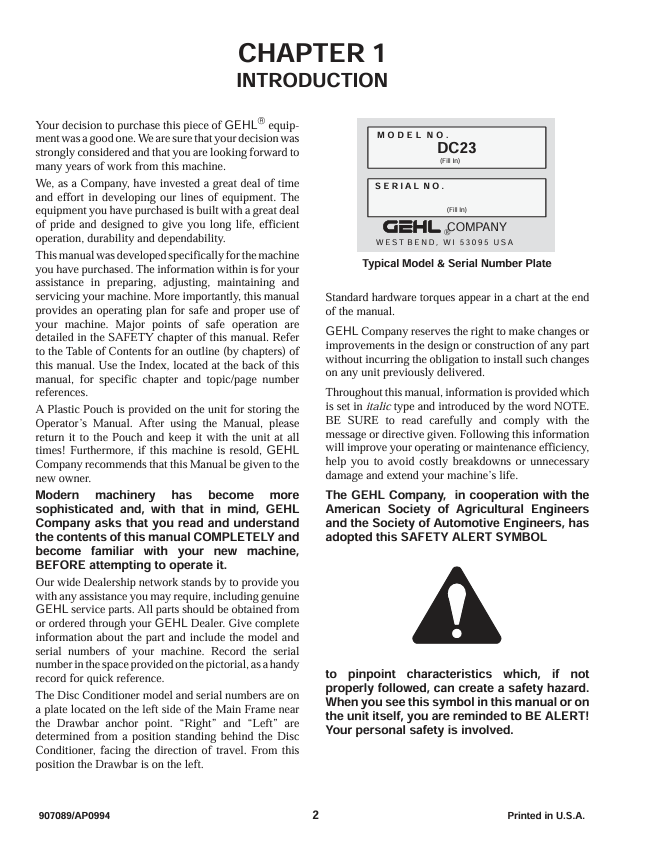 Download GEHL 2340 & 2360 Disc Mower Conditioner Operator Manual PDF