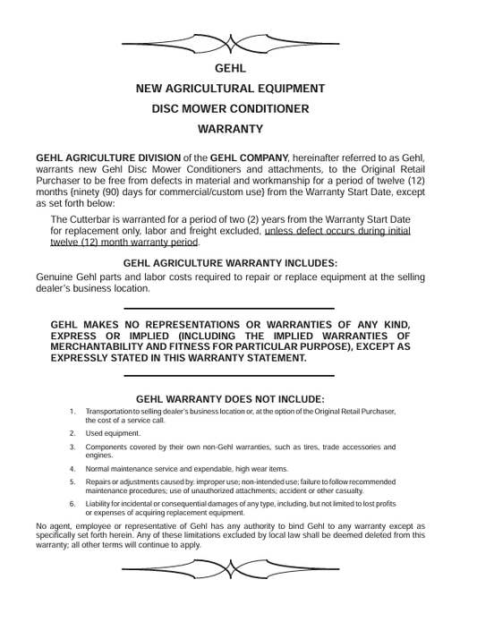 Download GEHL 2412 Disc Mower Conditioner Operator Manual PDF