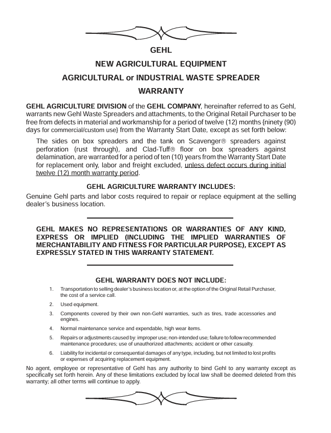 Download GEHL 329 Scavenger II Waste Spreader Operator Manual 904850 PDF