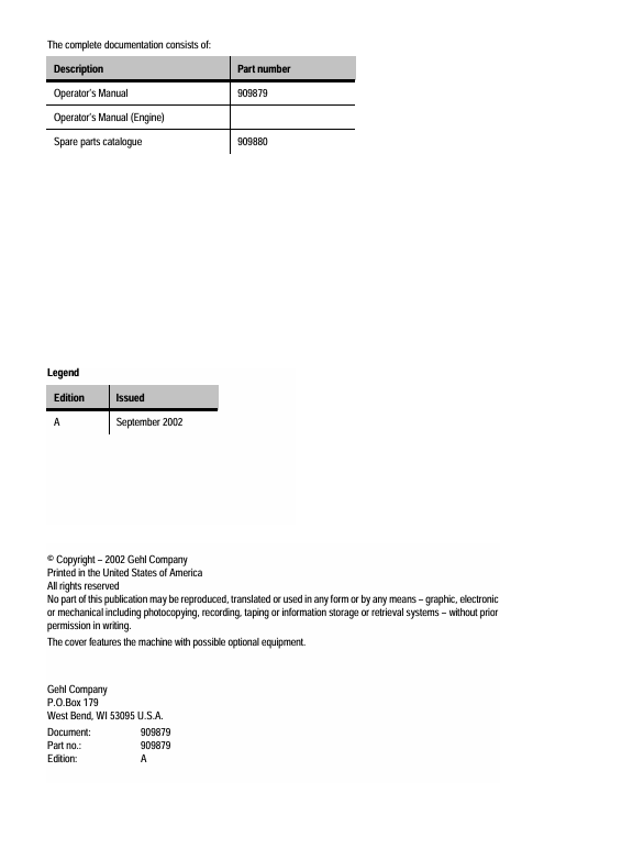 Download GEHL 418T Wheel Loader Manual 909879 – PDF Edition