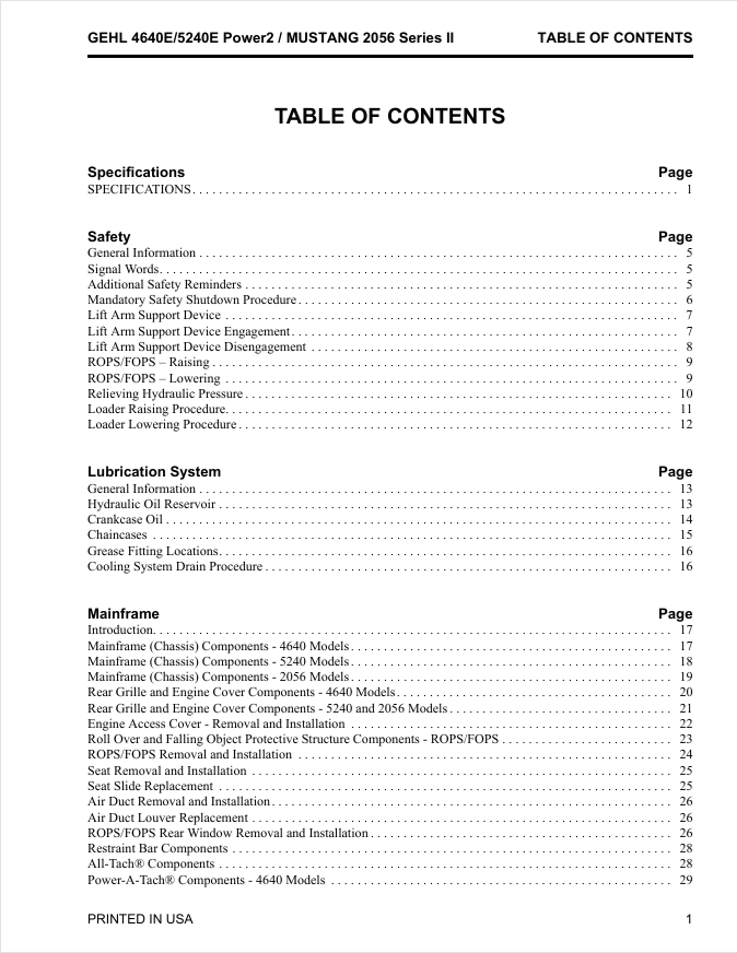 Download GEHL 4640E, 5240E & Mustang 2056 II Manual 50950037