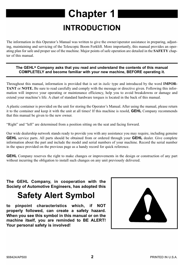 Download GEHL 552, 553 DYNALIFT Operator Manual 908424 PDF