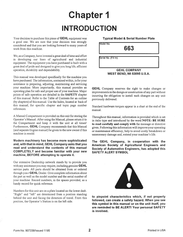 Download GEHL 663 Dynalift Series Forklift Operator Manual 907338 PDF