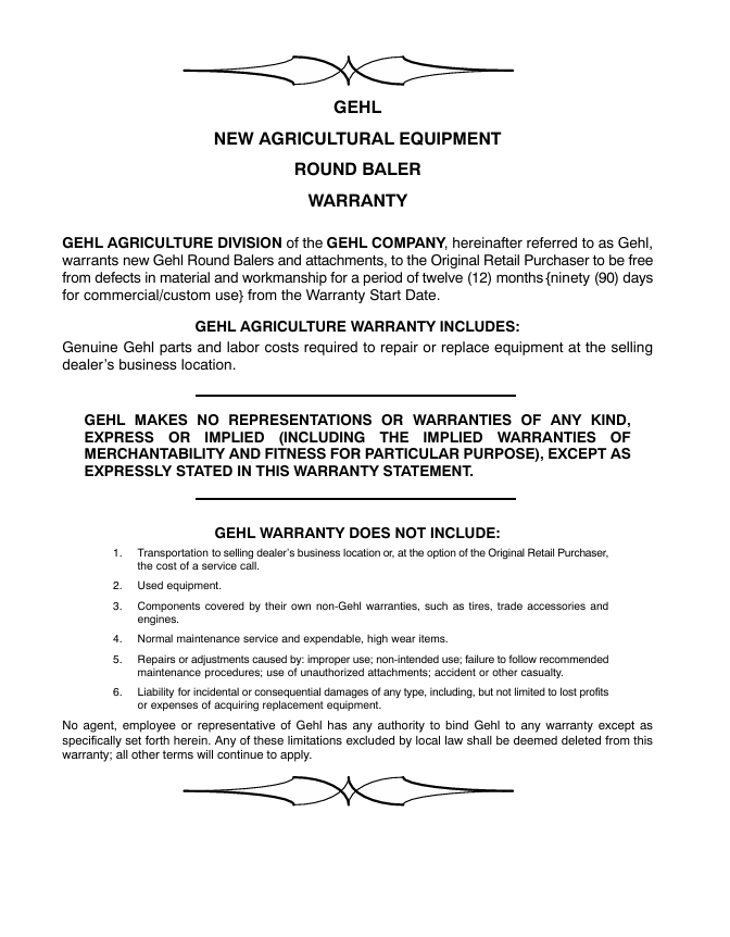 Download GEHL 80 Series Round Baler Operator Manual 918095 PDF