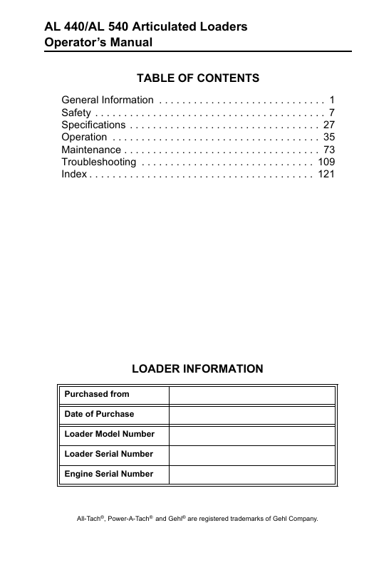 Download GEHL AL440 AL540 Articulated Loader Manual 918442 PDF