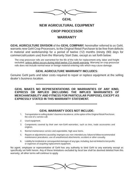 Download GEHL CP1000 Crop Processor Operator Manual PDF 908028