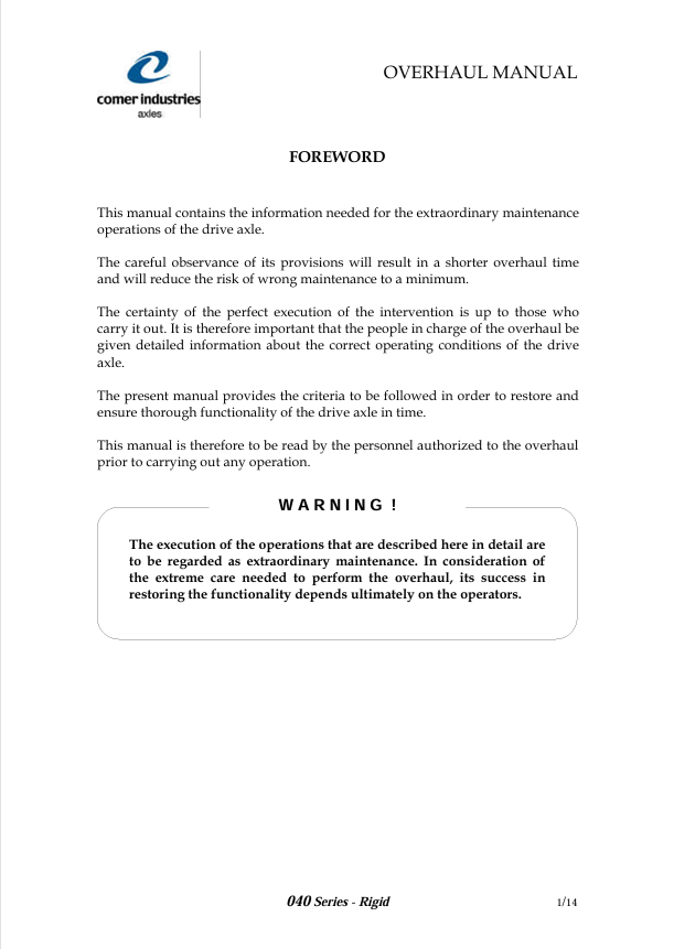 Download GEHL Comer Industrie Series 040 Drive Axle Repair Manual PDF