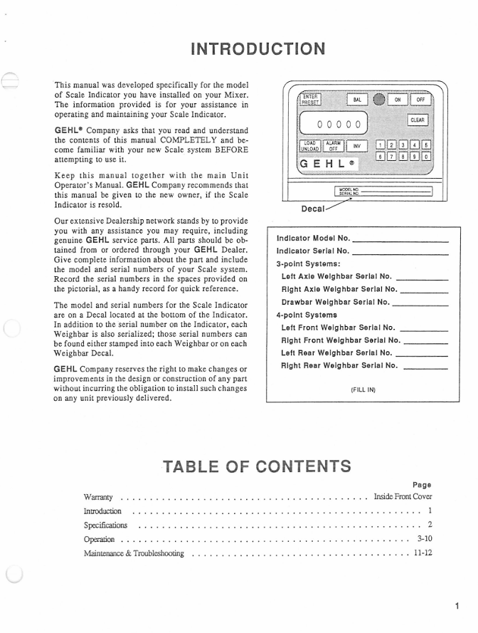 Download GEHL Model 10 & 20 Scale Indicator Manual 904599 PDF