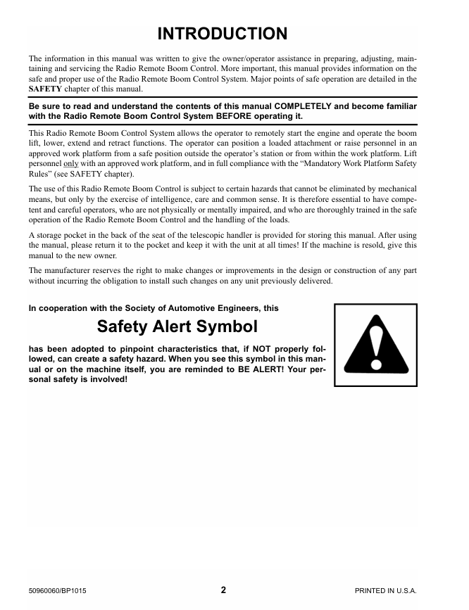 Download GEHL Radio Remote Boom Control System Manual 50960060 PDF