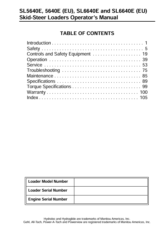 Download GEHL SL5640/SL6640E Operator Manual 917345 PDF
