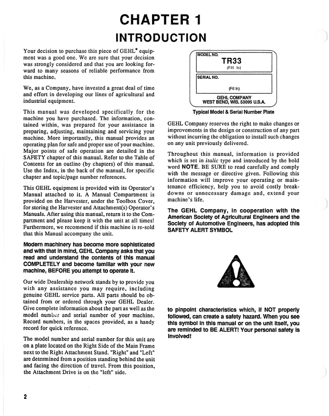 Download GEHL TR330 TR338 Operator Manual 904846 PDF