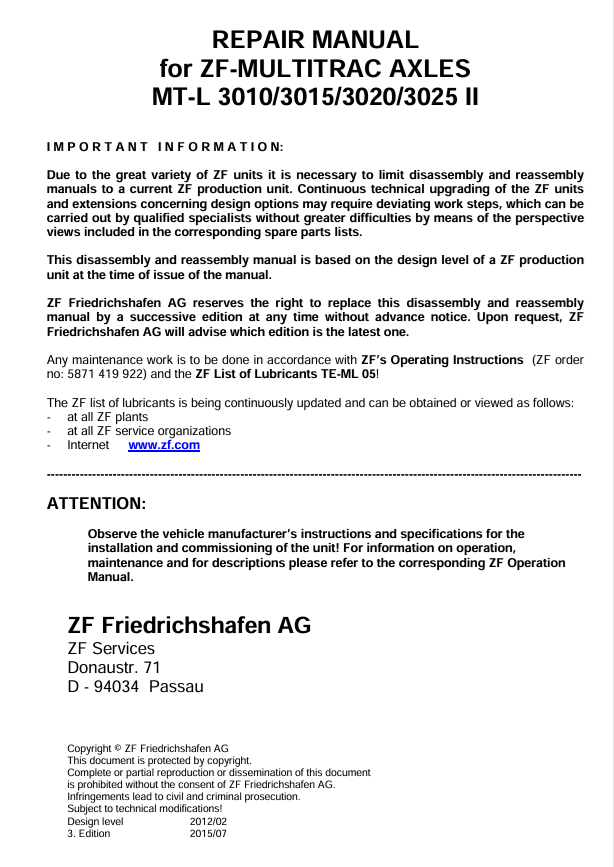 Download GEHL ZF-MULTITRAC Axle Repair Manual 50940485 PDF