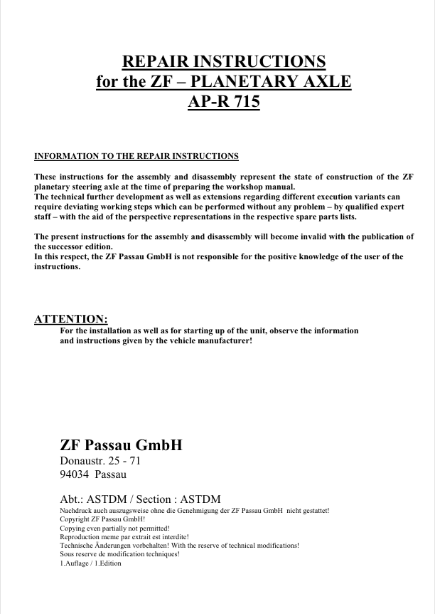 Download GEHL ZF AP-R 715 Repair Manual 918363 PDF