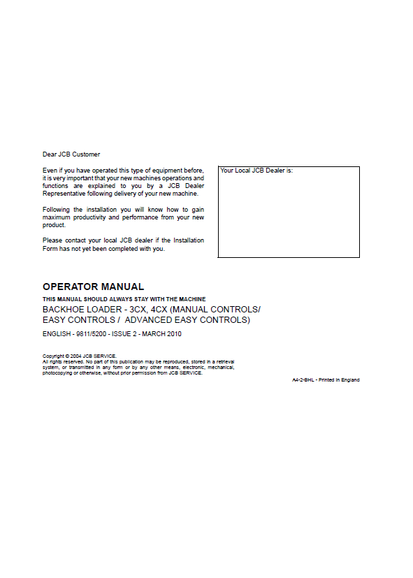 Download JCB 3CX 4CX Operator Manual: Control & Easy Control Guide