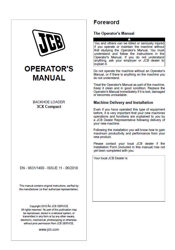 Download JCB 3CX Compact Operator and Maintenance Guide