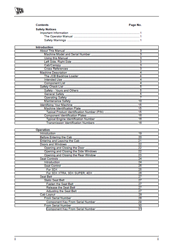 Download JCB 3DX, 3DX Super, 4DX Backhoe Loader PDF Manual