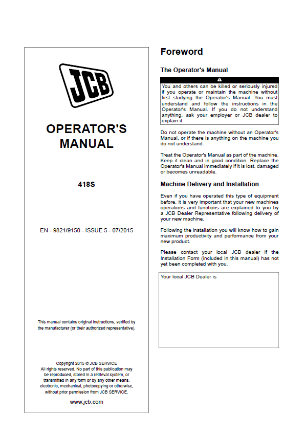 Download JCB 418S Operator and Maintenance Manual PDF