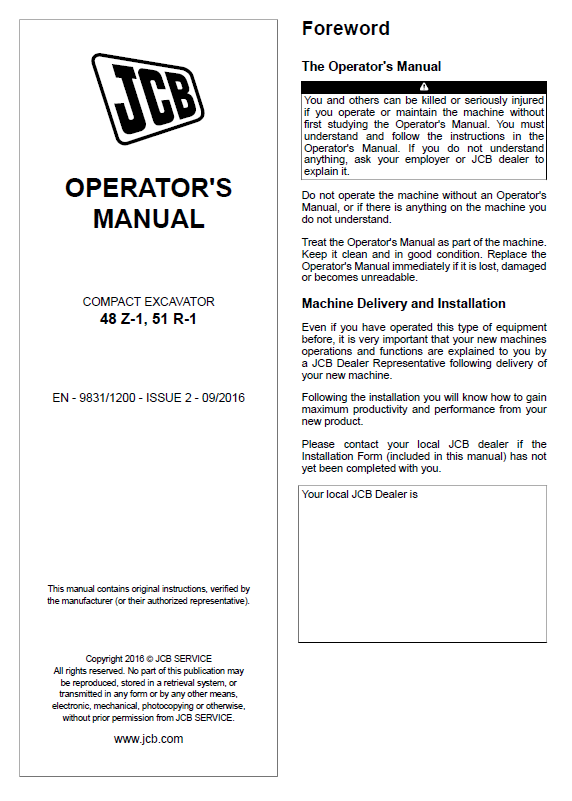 Download JCB 48Z-1 and 51R-1 Excavator User & Operator Guide
