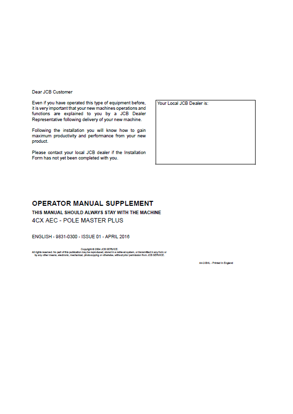 Download JCB 4CX AEC Pole Master Plus Operator Guide