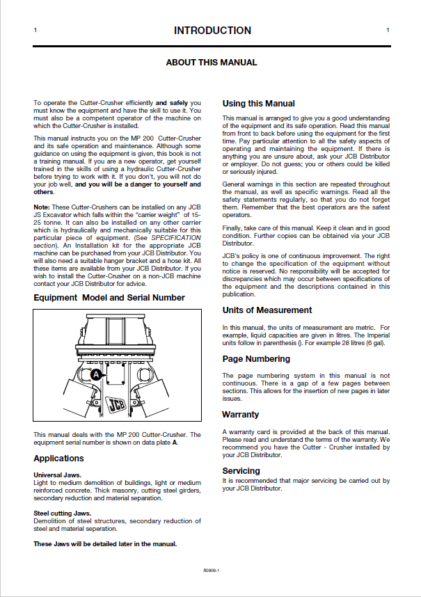 Download JCB MP 200 Cutter-Crusher Instruction Manual