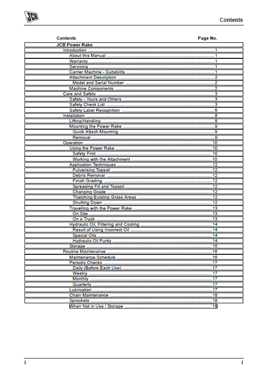 Download JCB Power Rake Operator Manual PDF Free