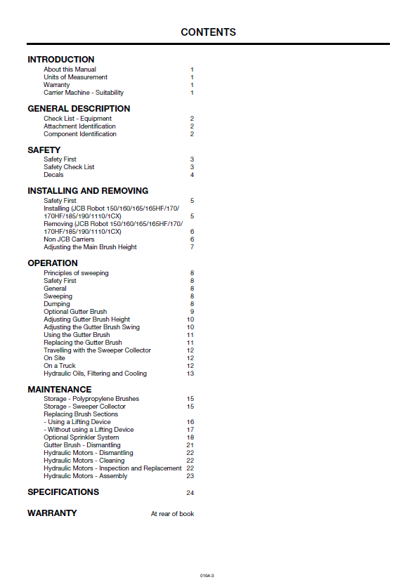 Download JCB Robot 150-190 & 1CX Sweeper Collector Manual