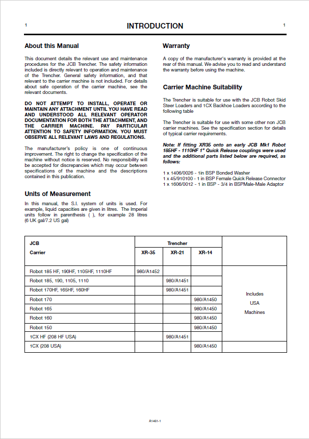 Download JCB XR Series Trencher Instruction Manual PDF