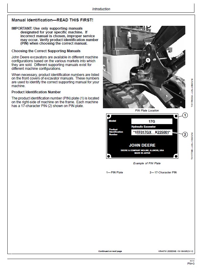 Download John Deere 17G Compact Excavator Operator Manual OMT361076X19