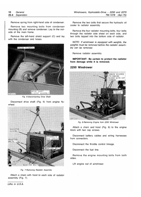 Download John Deere 2250, 2270 Windrower Repair & Technical Manual TM1078